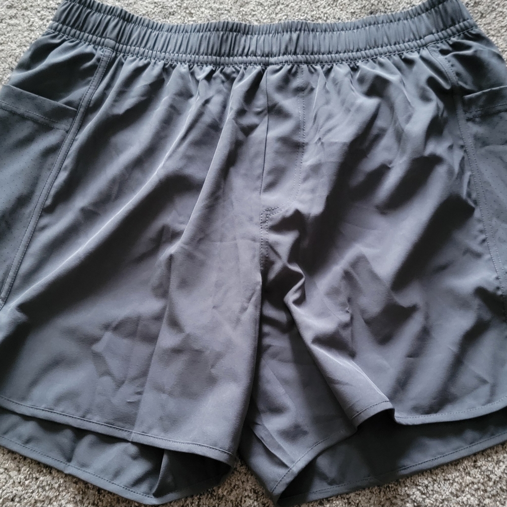 Women's Gray Performance Fabric Athletic Shorts, Side Pockets, NEW
